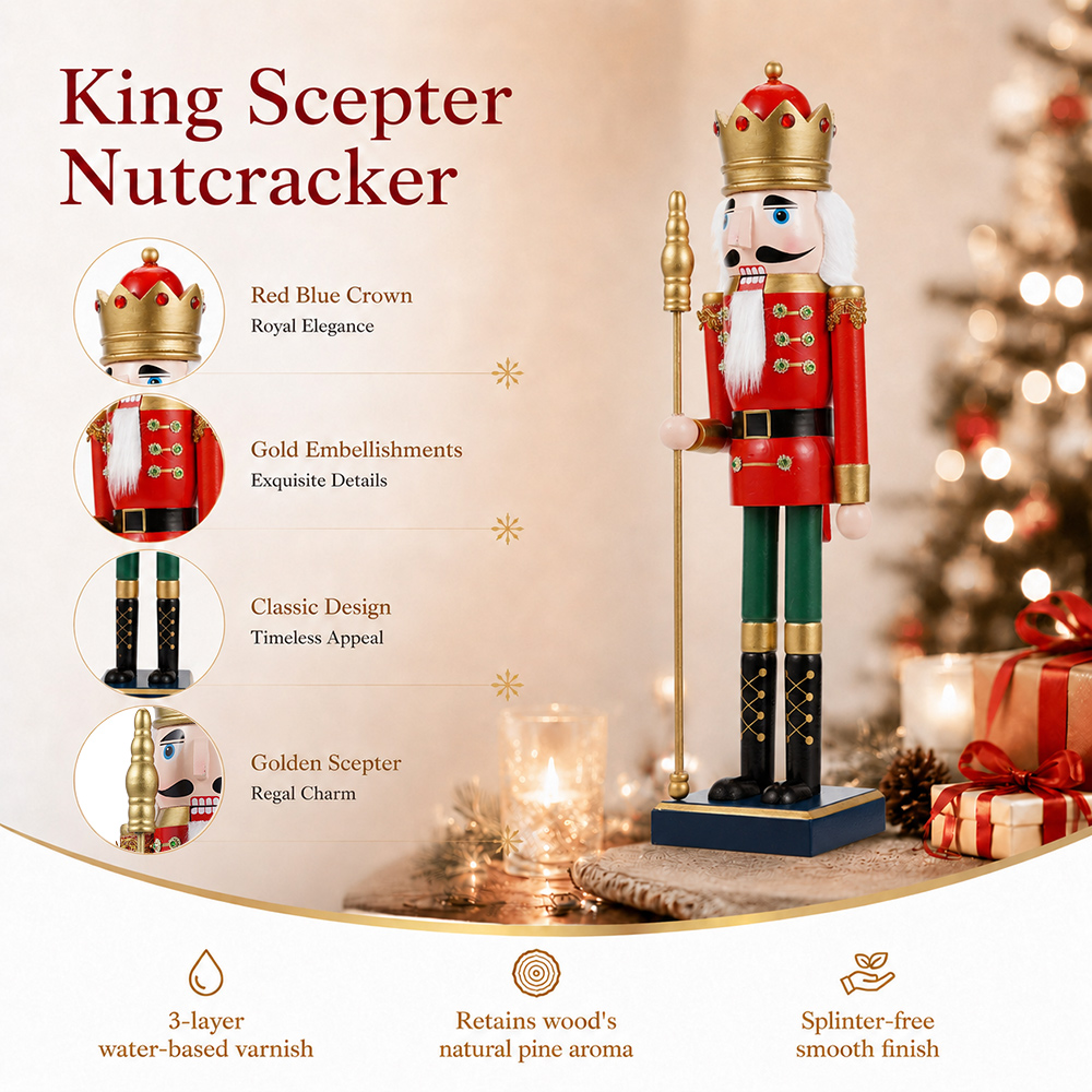 50CM Wooden Nutcracker Scepter - Nutcracker Figurine 评论和价格